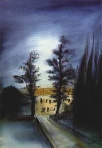 le presbytère de Seignalens,aquarelle sur soie